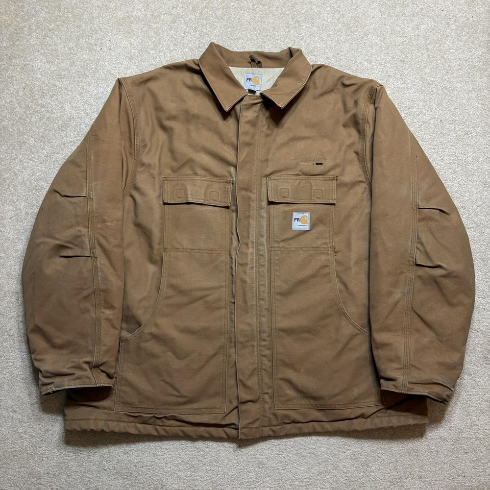 Carhartt FR Jacket Mens 3XL Brown Canvas Quilted Insulated CAT 4 Workwear Coat
